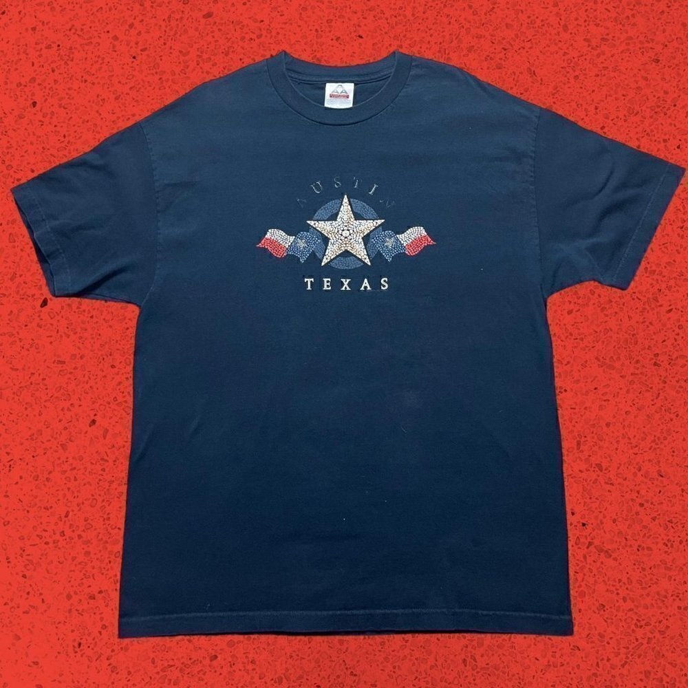 Vintage tourist t shirt Austin Texas USA navy red white mens XL Americana